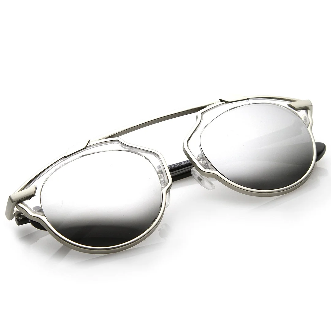 Modern Metal Crossbar Round Lens Pantos Aviator glasses 48mm