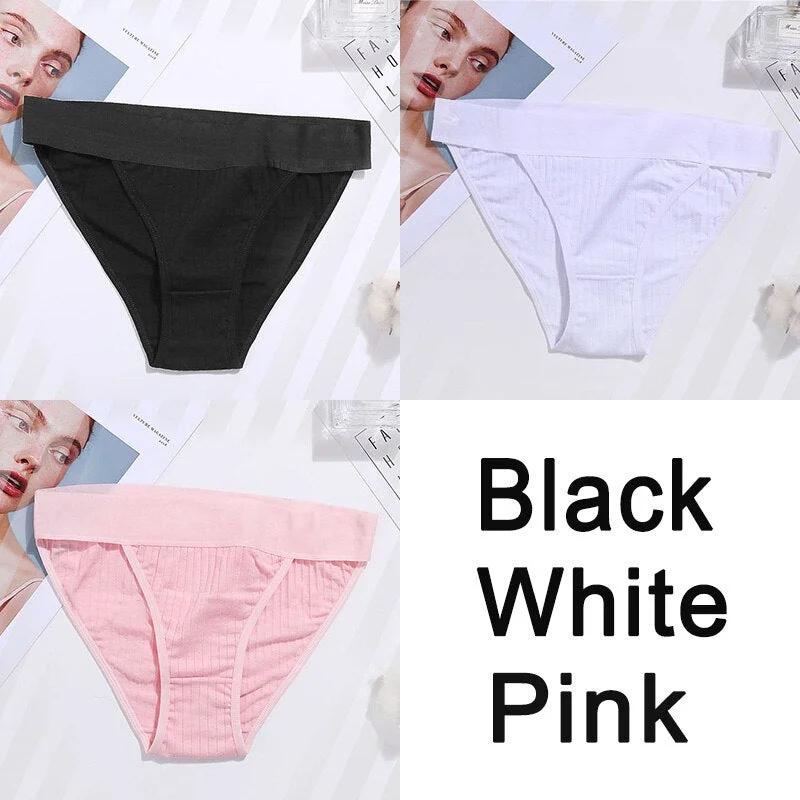 3PCS Women Cotton Panties Sexy Low Waist Underwear Panties Female Lingerie Underpants Hollow Heart Embossed Briefs Solid Color