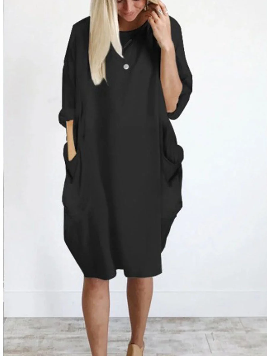 Casual Pocketed Loose Shirt Dress