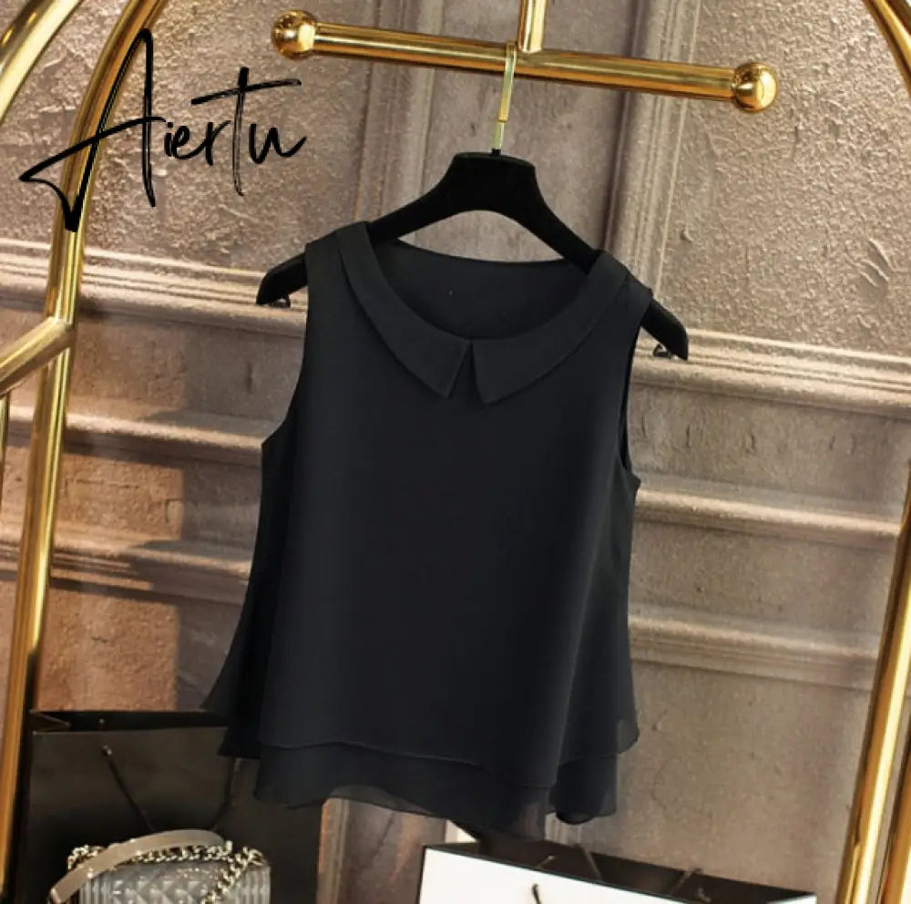 spring Summer Women Chiffon Blouses Shirt Women tops Sexy Blouses Beach holiday sleeveless round neck Shirt Blouse Aiertu