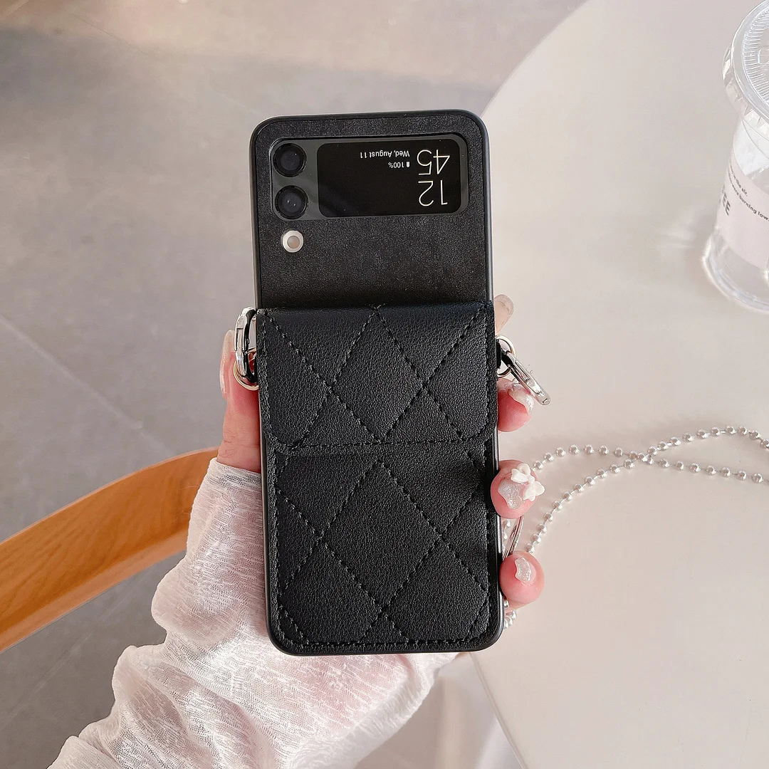 Vintage Lambskin Crossbody Card Holder Phone Case For Galaxy Z Flip3/Flip4