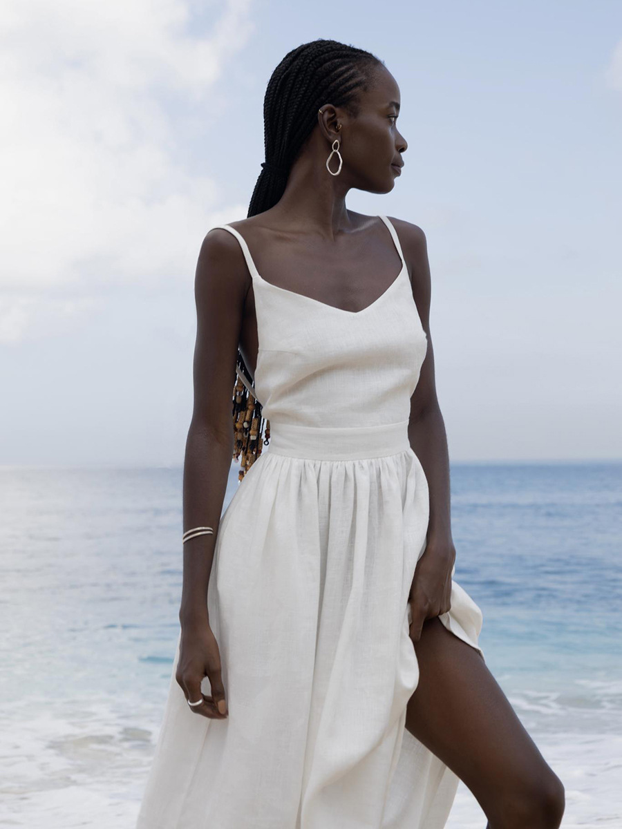 Ootddress Lace-Up Backless Elegant Long Dress Female High Waist Solid Fashion Halter Dresses Holiday Beach Slim Bandage Maxi Dress