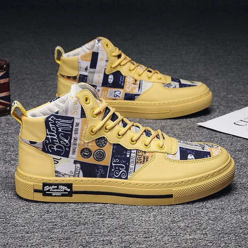 Qengg Top Unisex Men Casual Shoes Fashion Graffiti Canvas Vulcanized Sneakers Men Flat Footwear Autumn Winter Men High Sneakers