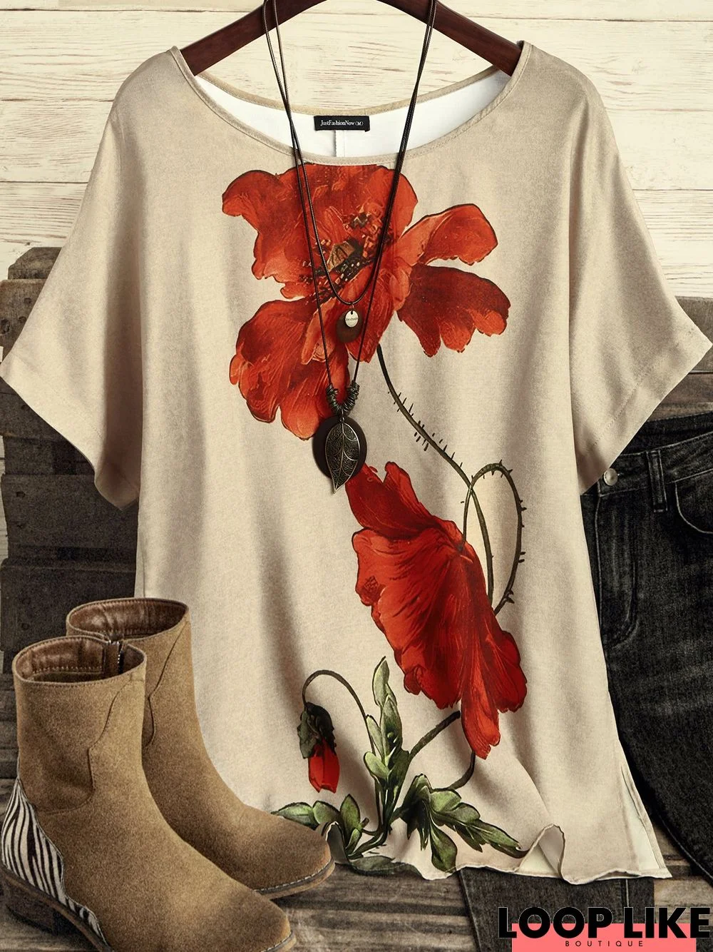 Floral Crew Neck Casual Top