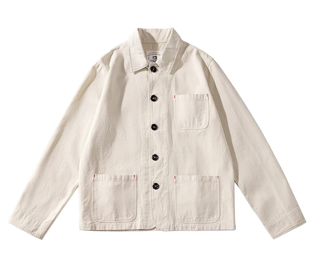 Men's Autumn Winter French Style Retro Lapel Working Jacket Multi-pocket Shoulder 100% Cotton Jacket 