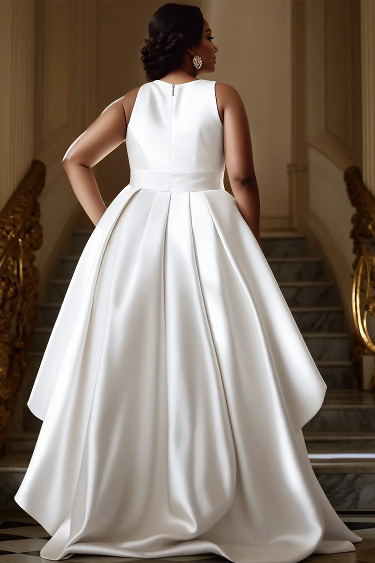 Xpluswear Design Plus Size Wedding White V Neck Sundress High Low Hem ...