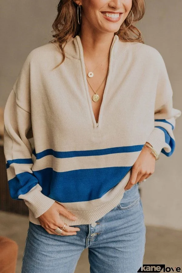 Oversized Stripe Half Zip Sweater