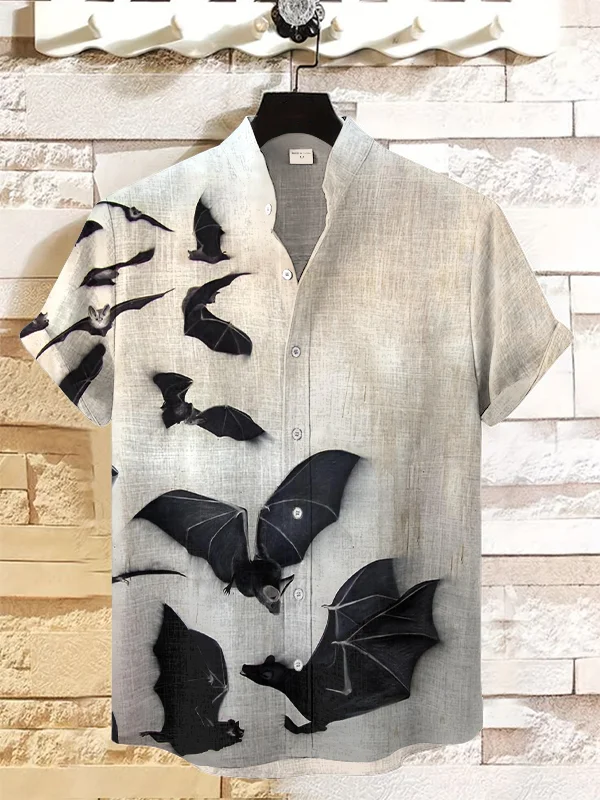 Men's Retro Mysterious Bats Print Short Sleeve Shirt