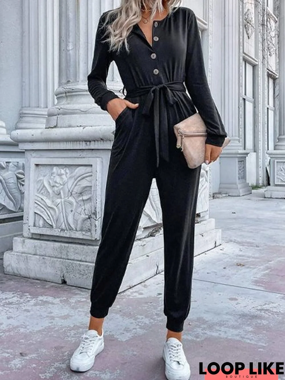 Jersey Casual Plain Jumpsuit & Romper