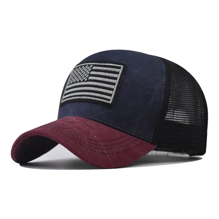 Flag Embroidery Washed Baseball Cap Men Retro Classic Breathable Mesh Cap Male Summer Casual Trucker Hats Cotton Snapback