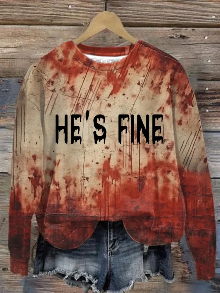 VChics Women's He's Fine Bloody Print Round Neck Sweatshirt