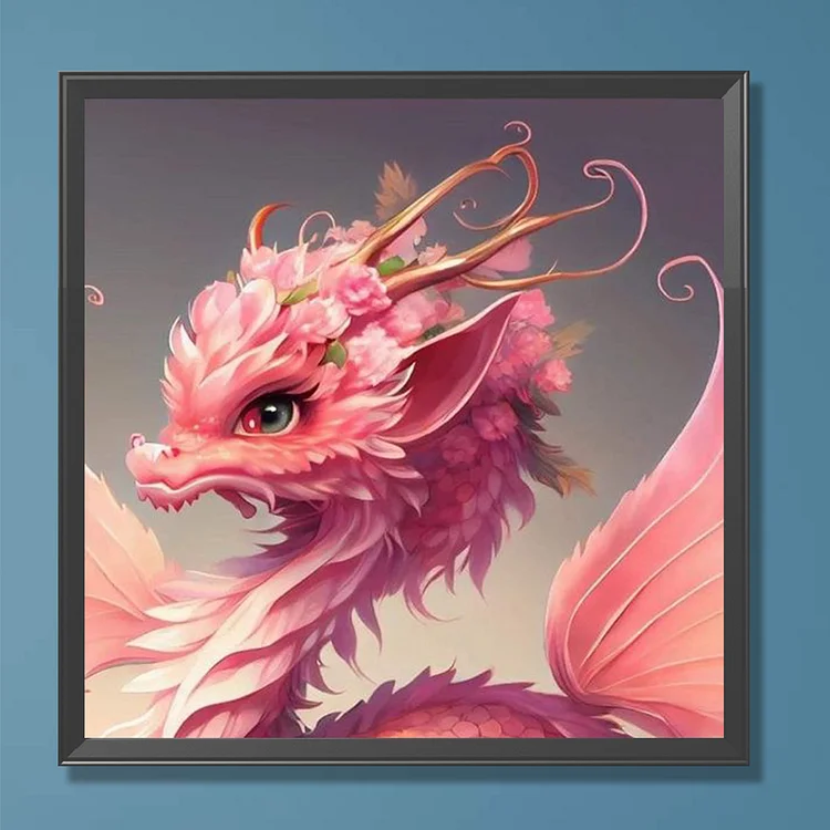 Pink Flower Dragon (canvas) full round/square drill diamond painting