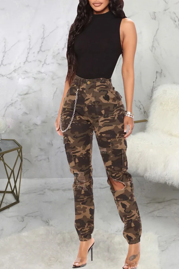 Fashion Slim Camouflage Print Comfortable Casual Stretch Cargo Pants