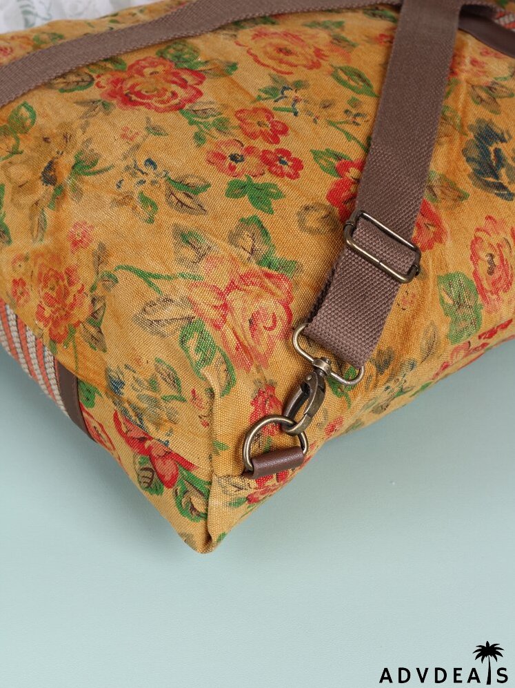 Flower Graphic Striped Tote Bag