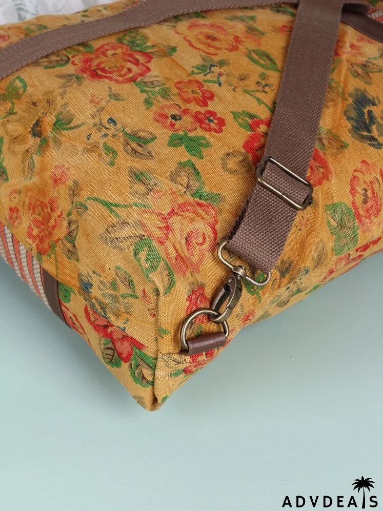 Flower Graphic Striped Tote Bag