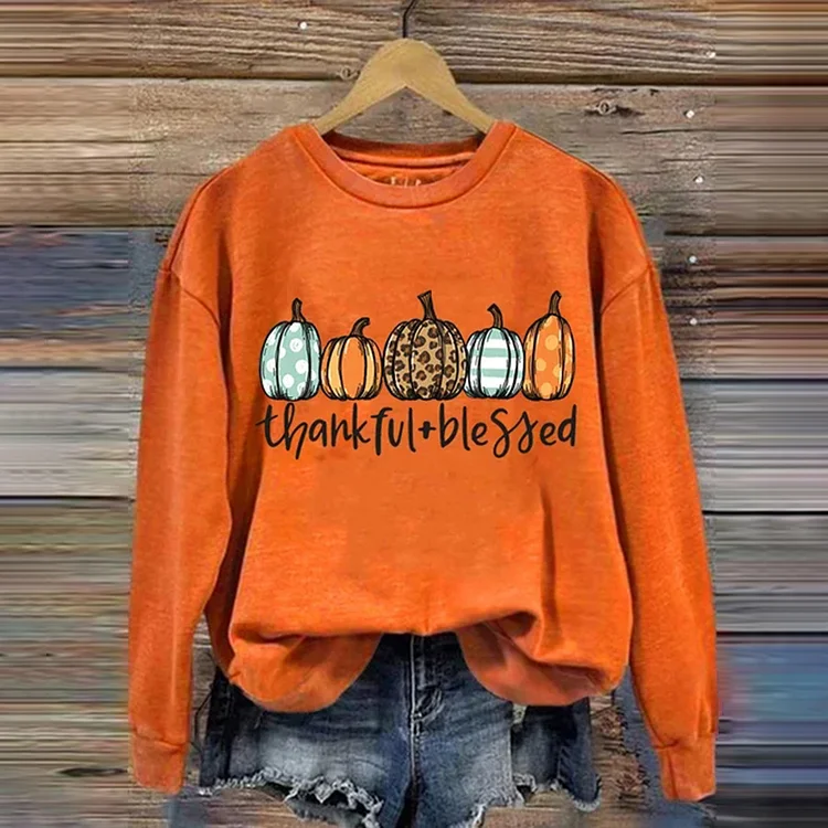 Thanksgiving Pumpkin Thankful Blessed Sweatshirt