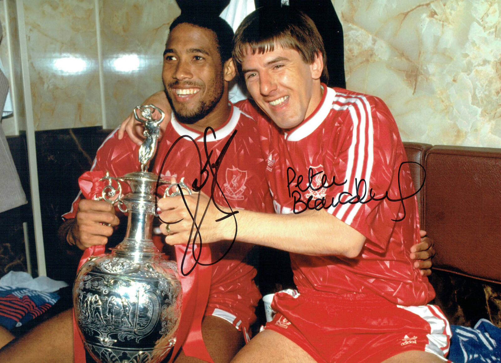 Peter BEARDSLEY & John BARNES Signed Autograph 16x12 Liverpool Photo Poster painting AFTAL COA