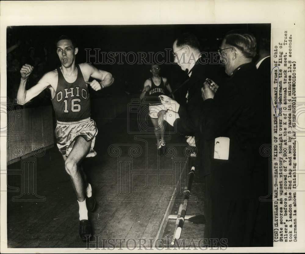 Press Photo Poster painting Leonard Truex scores track victory over Don Gehrmann in Cleveland.