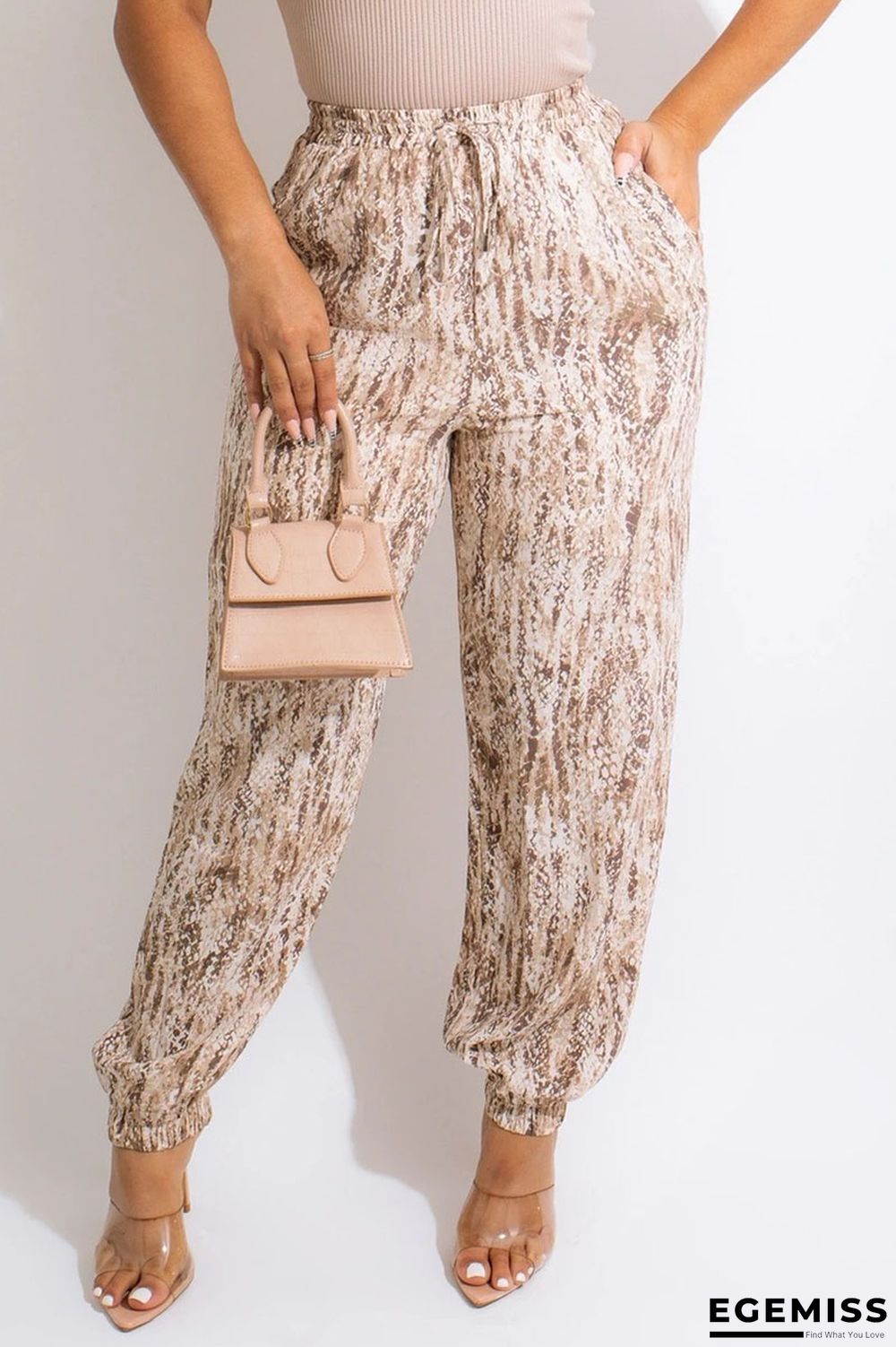 Apricot Casual Print Patchwork Loose High Waist Straight Full Print Bottoms | EGEMISS