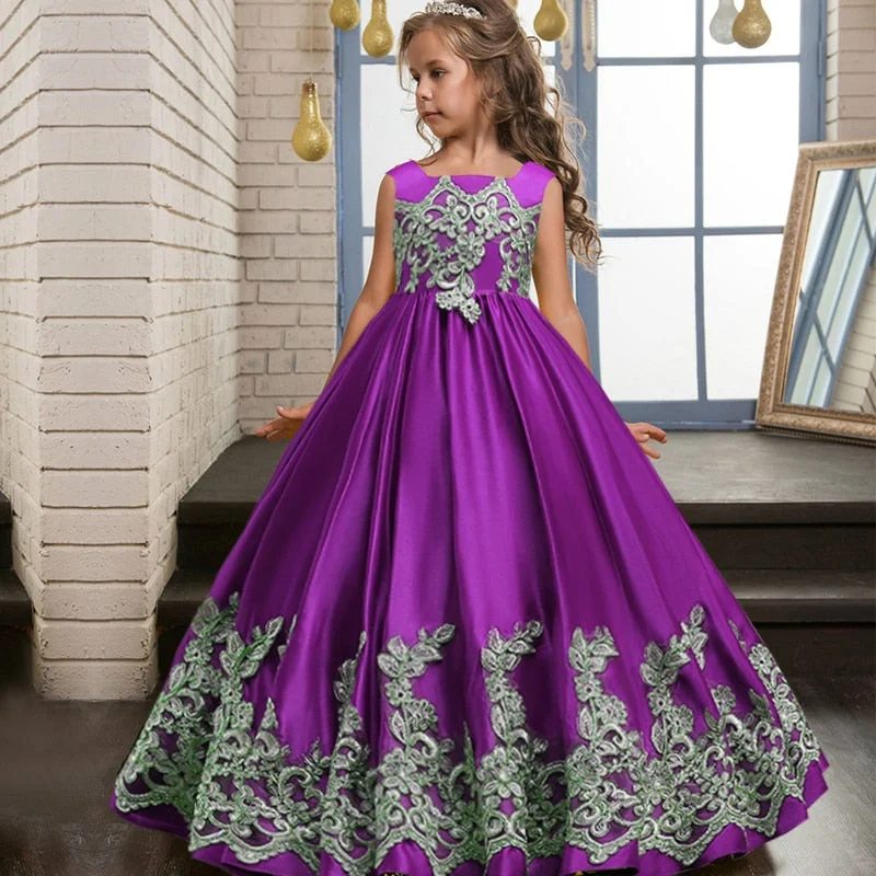 Teenage Bridesmaid Flower Girls Dress Children Clothes Evening Princess Wedding Kids Dresses For Girls Evening Party Dress 8 10Y