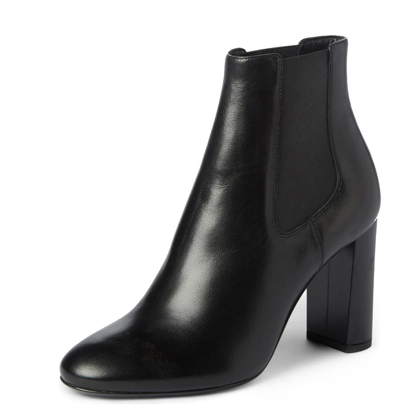 TAAFO Black Round Toe Woman Ankle Boots High Block/Chunky Heels Chelsea Elastic Booties Ladies Shoes