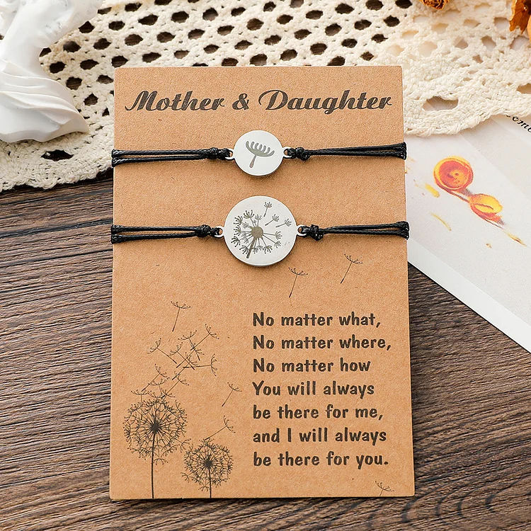 2 Pcs Mother and Daughter Dandelion Adjustable Bracelets Set, Bracelet Gift With Gift Card Set For Kids