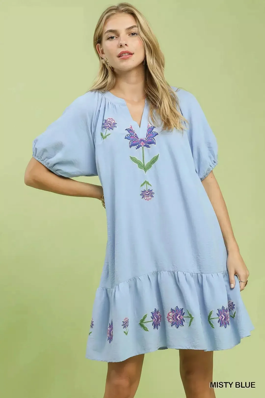 Umgee Embroidered Floral Babydoll Dress mysite idetrend