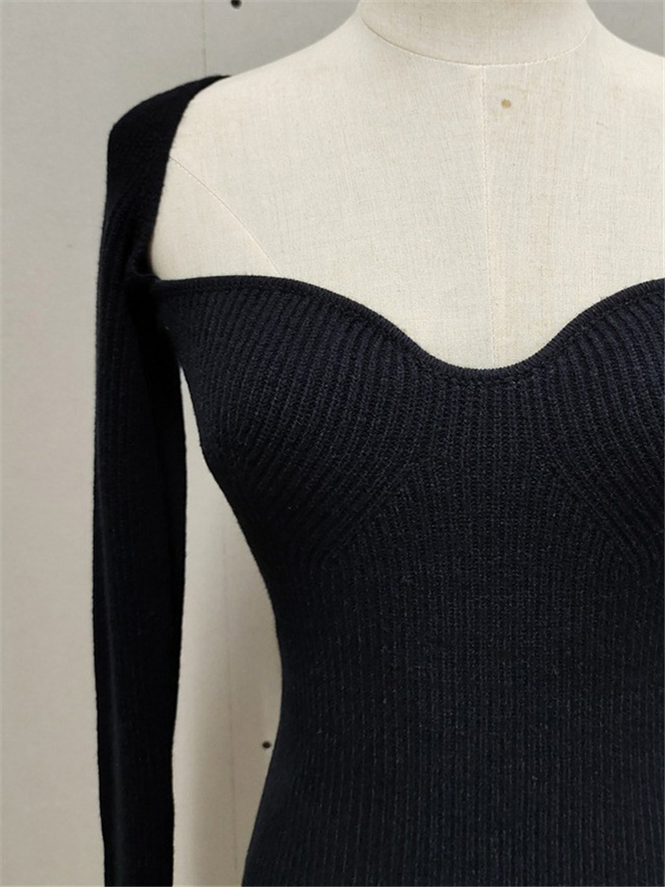 Ootddress Knit White Dress For Women Casual Long Sleeve Sweater Dress Female Slim Bodycon V-Neck Mini Dresses Spring 2025
