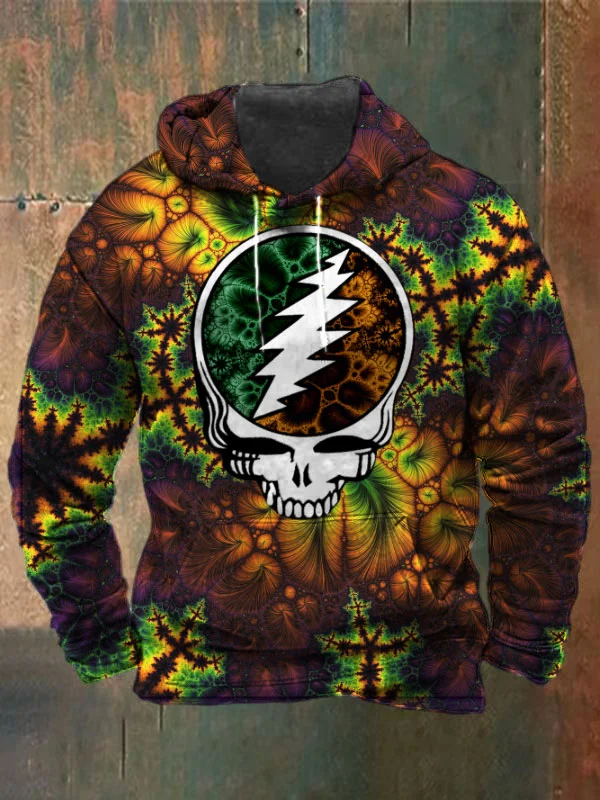 Unisex Fractals Skull Print Heavyweight Hoodies