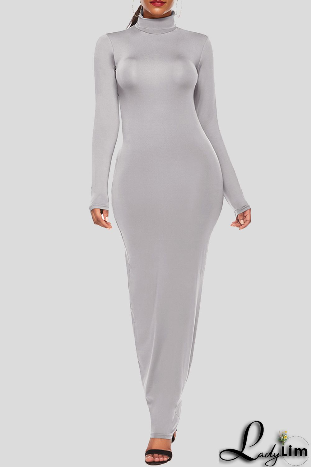 Black Fashion Casual Solid Basic Turtleneck Long Sleeve Dresses