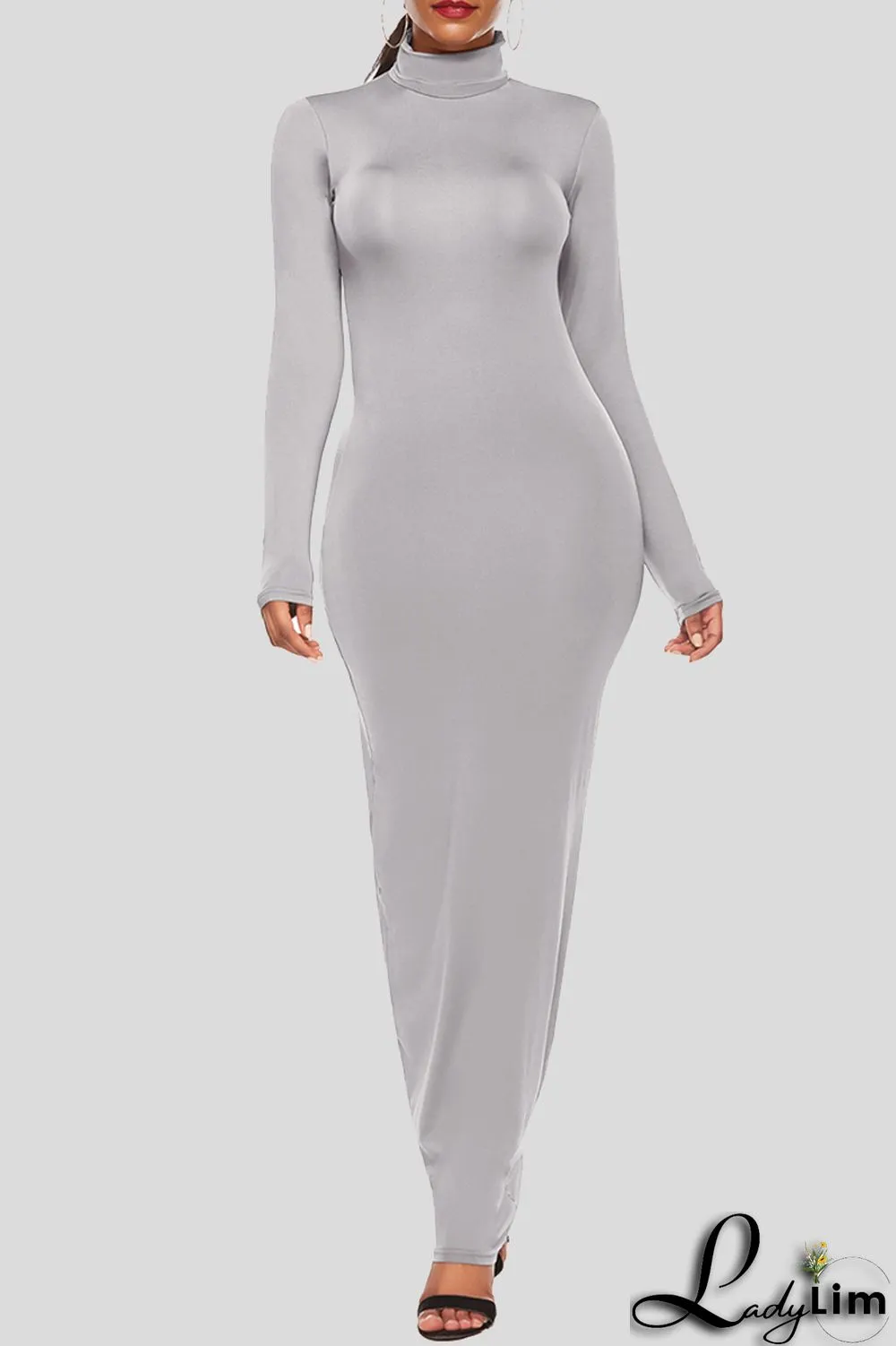 Black Fashion Casual Solid Basic Turtleneck Long Sleeve Dresses