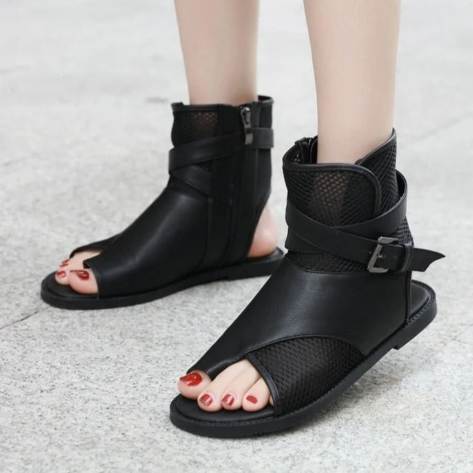 Retro Sandals Gladiator for Women Clip Toe Vintage Casual Summer Shoes Female Sandals Ankle Strap Mesh Breathable Zip