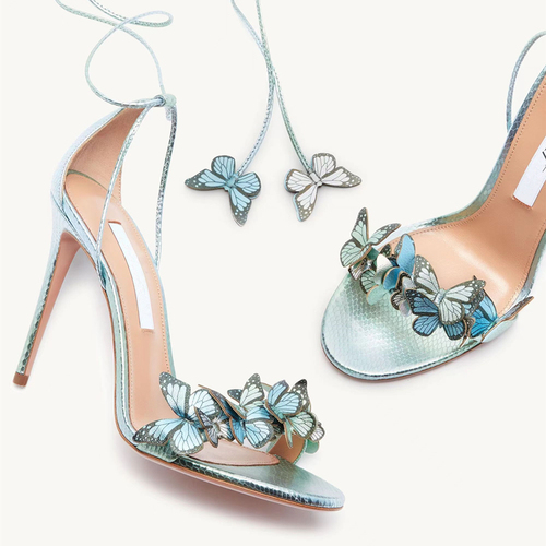 Bowtie High Heels Thin Heel Strap Leather Flower Hollow Out One Line Strap Sandals For Women