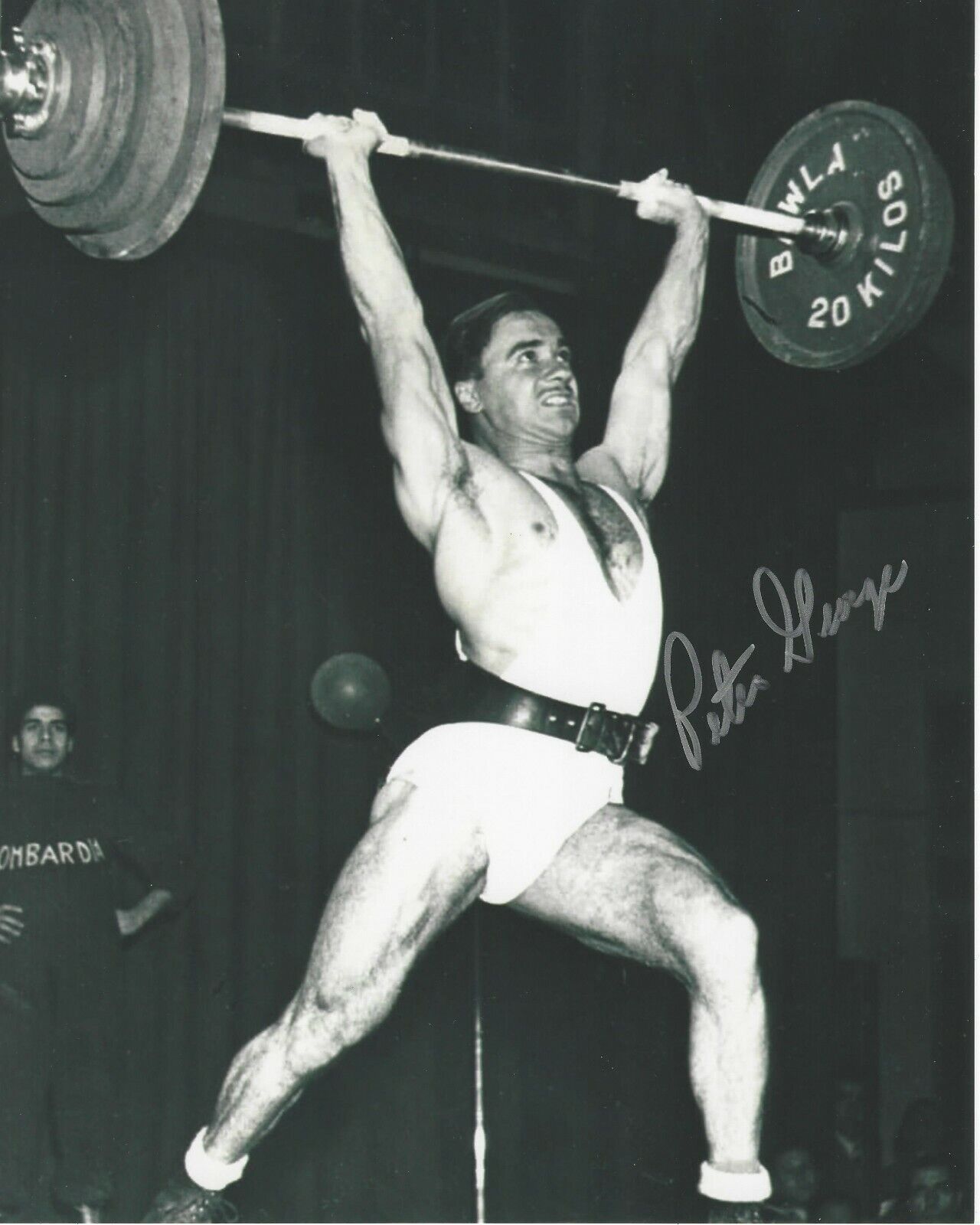 PETE GEORGE OLYMPIC BODYBUILDER SIGNED 8x10 Photo Poster painting w/COA 1952 SUMMER GOLD WINNER