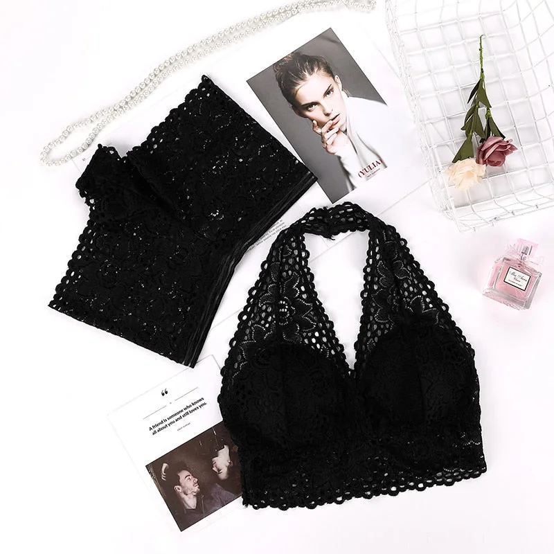 Sexy Bra Set Women Push Up Seamless Bra Panty Underwear Set Ladies Wireless Halter Lace Hollow Intimates Briefs Lingerie Set