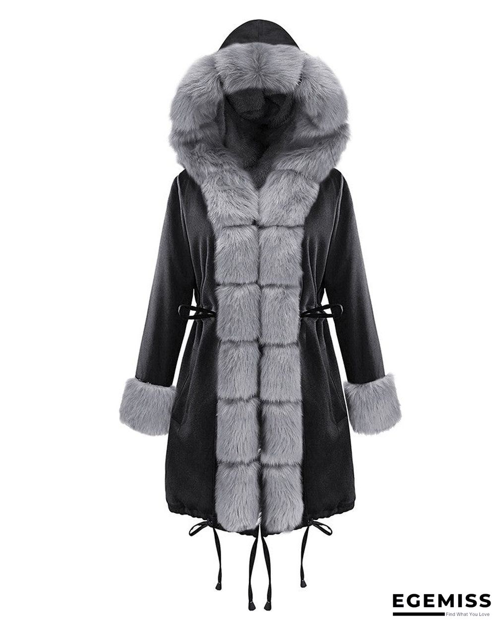 Faux Fur Patch Camouflage / Plain Hooded Parka Coat | EGEMISS