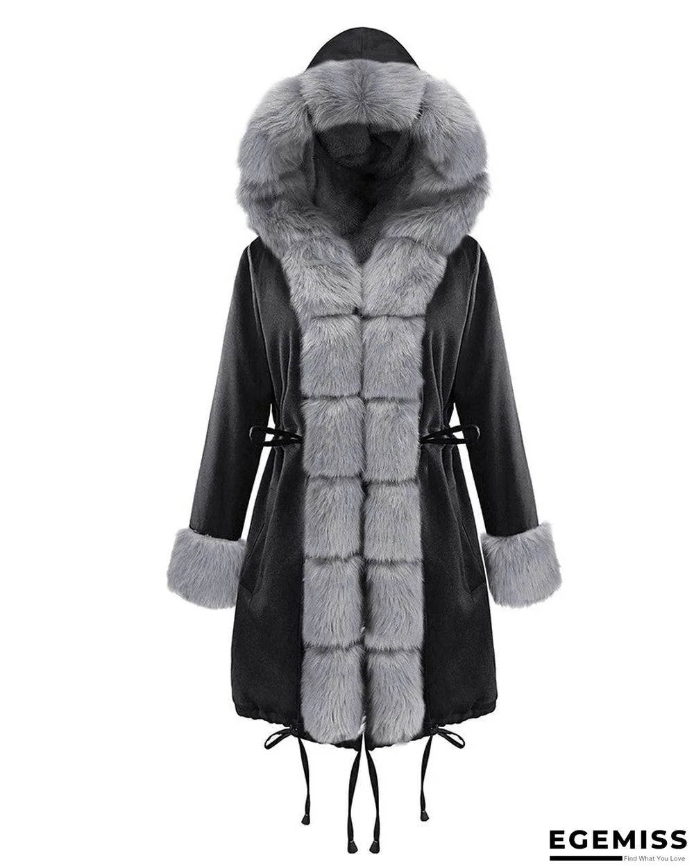 Faux Fur Patch Camouflage / Plain Hooded Parka Coat | EGEMISS