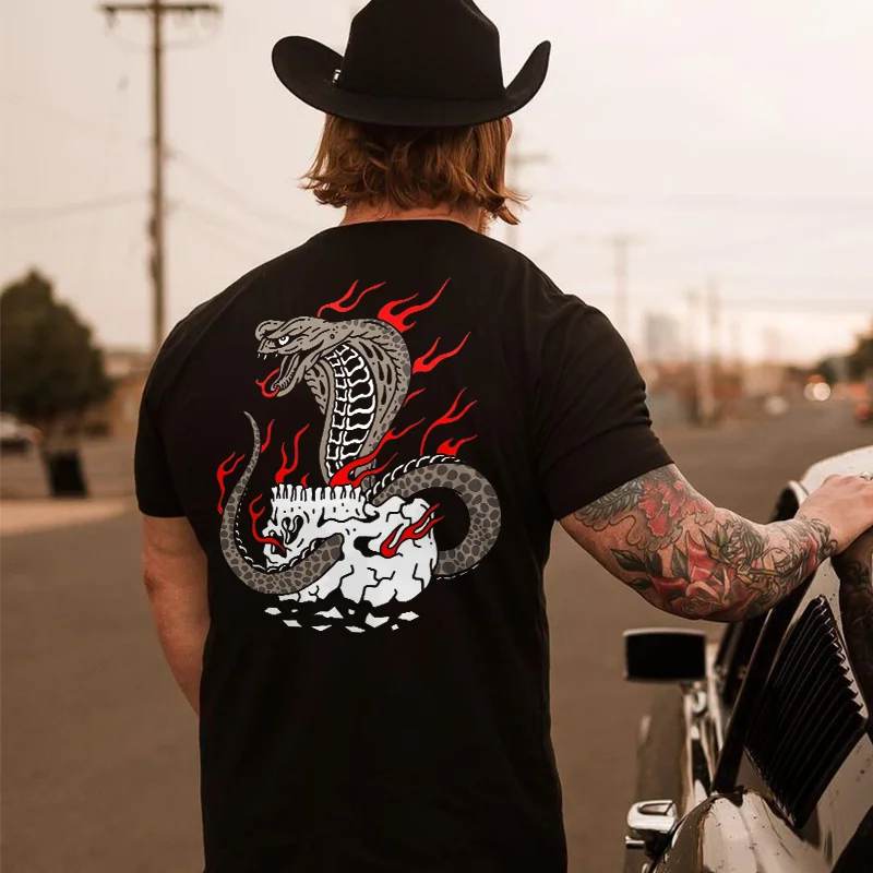 Fire Cobras Skull Print Men's T-shirt -  UPRANDY