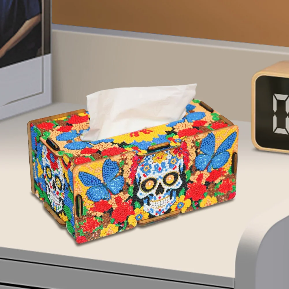 Wooden Skull 5D DIY Diamond Painting Tissue Holder Home Diamond Art Tissue Box