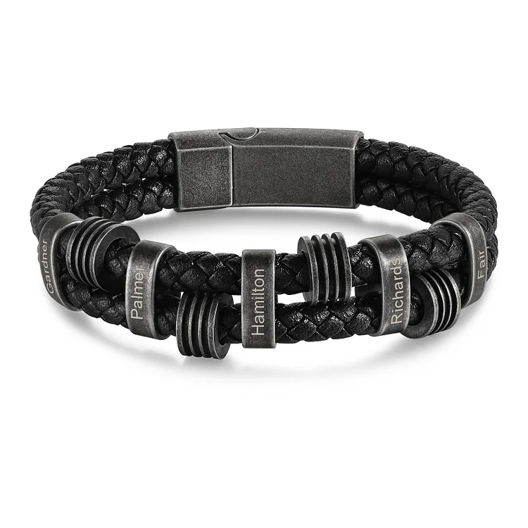 5 Names-Personalized PU Leather Men's Bracelet, Custom 5 Names Bracelets Vintage Gift for Him-5 Names