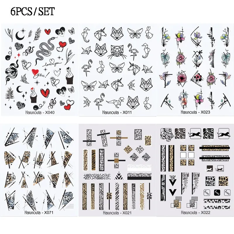 Harunouta Sexy Girl Geometric Lines Nail Water Stickers Set Spring Simple Flower Leaves Decals Sliders DIY Nail Art Decoration