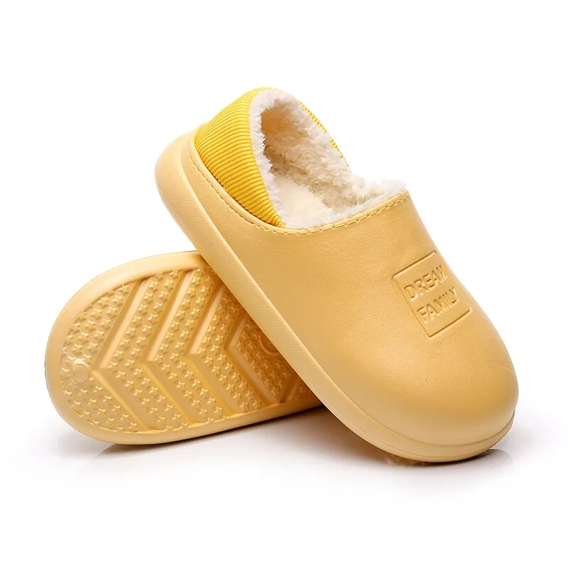 Winter Indoor Water-Proof Cotton Slippers Plush Warm Household Shoes Non-Slip Couple Dual-Use Cotton Slippers Men Home Slides