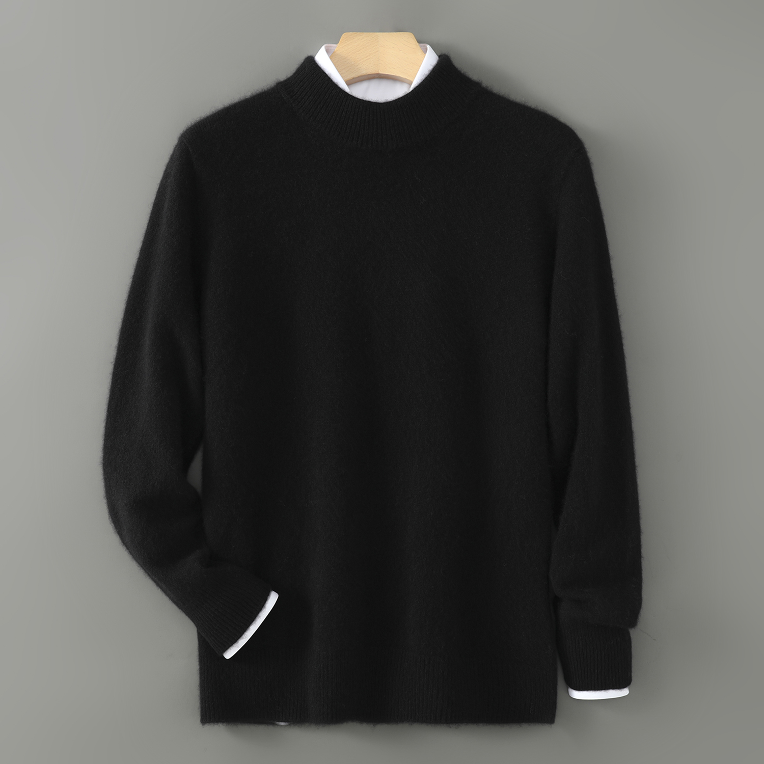 Men's Heavyweight Wool Sweater | Mock Neck for Rountine REAL SILK LIFE