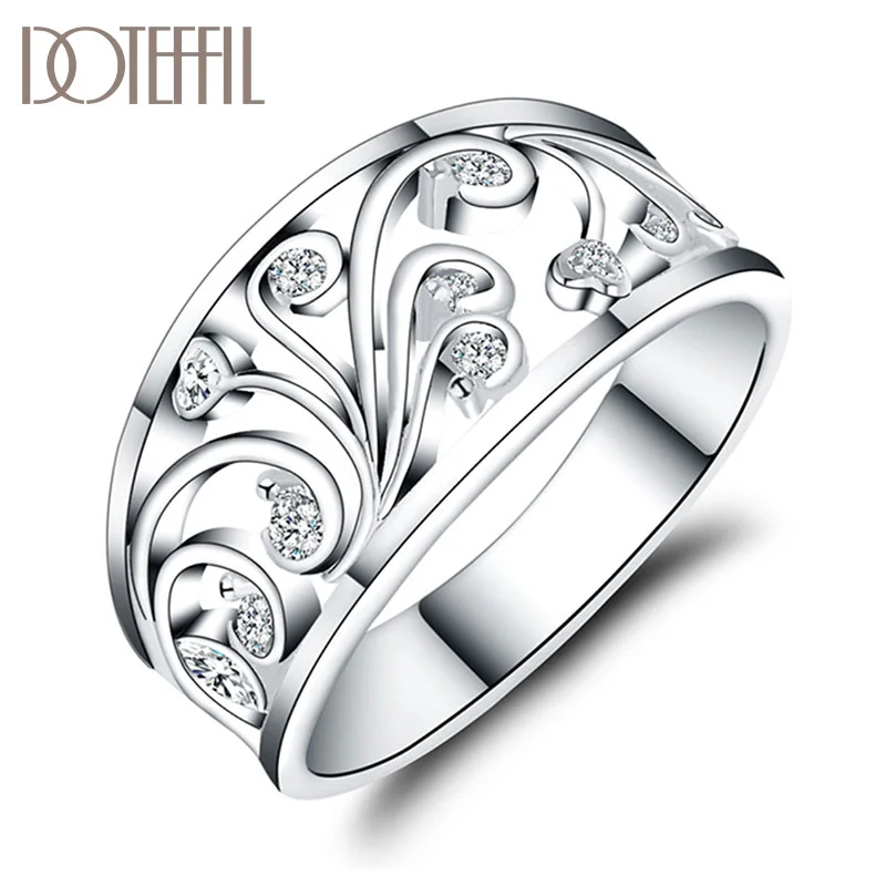 DOTEFFIL 925 Sterling Silver AAA Zircon Pattern Ring For Women Jewelry