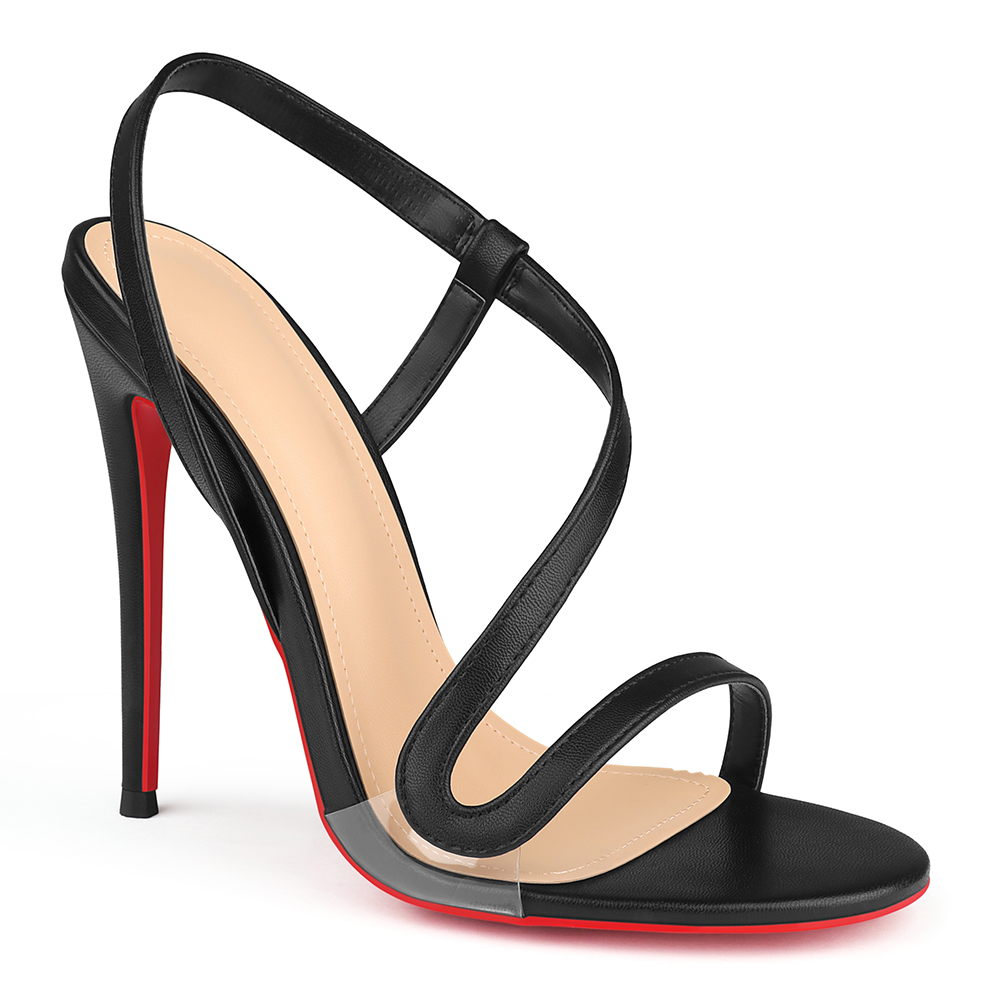 120mm Women's  Red Bottom  Sandals Stiletto Spotlight Wavy Straps High Heels Ankle Strap Studs Shoes-MERUMOTE