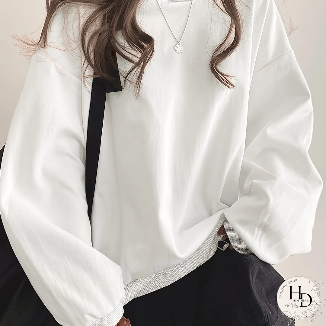 Solid Color Pullover Sweatshirt, Casual Long Sleeve Crew Neck Sweatshirt For Fall & Winter, Women's Clothing