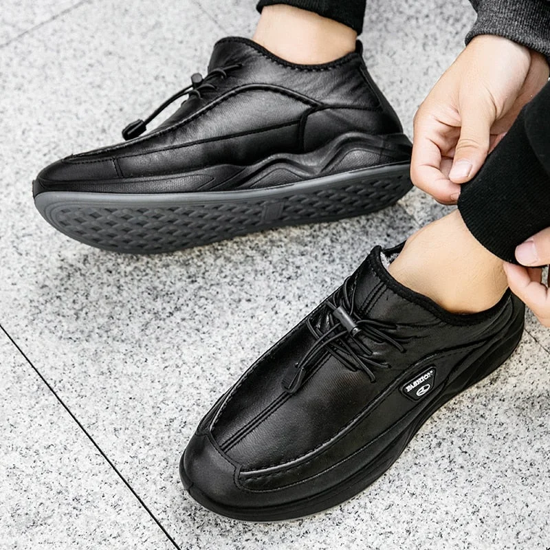 Leather Mens Winter Shoes Fur Warm Men Casual Shoes Outdoor Waterproof Non-slip Snow Boots Shoes Male Hot Sale Footwear 2021