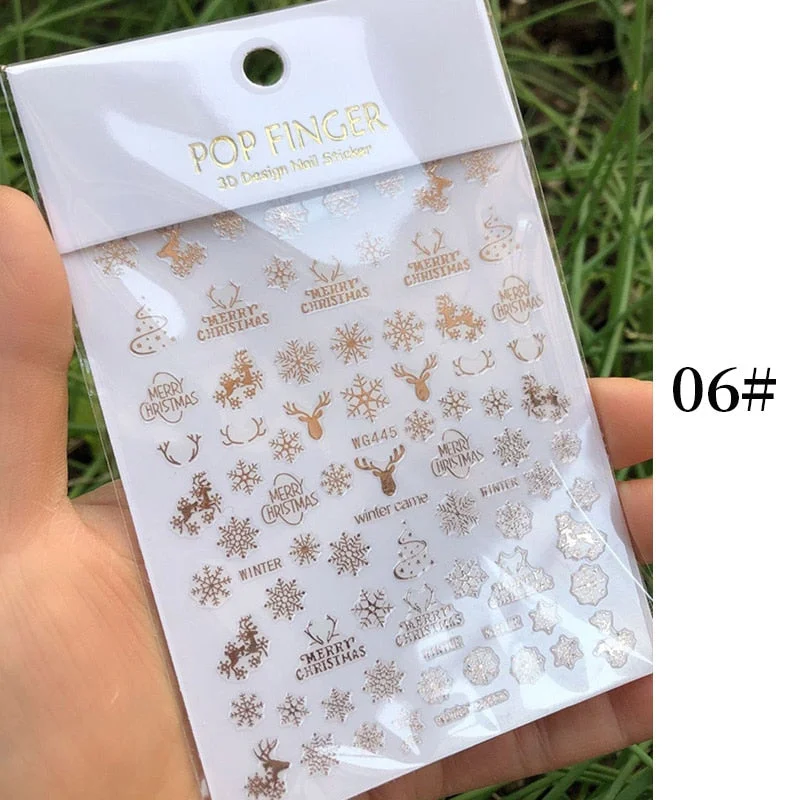 1 Sheet New Roman English Alphabet Number 3D Nail Stickers Christmas Animals iridescent Gold Silver Word Small Letters Nail