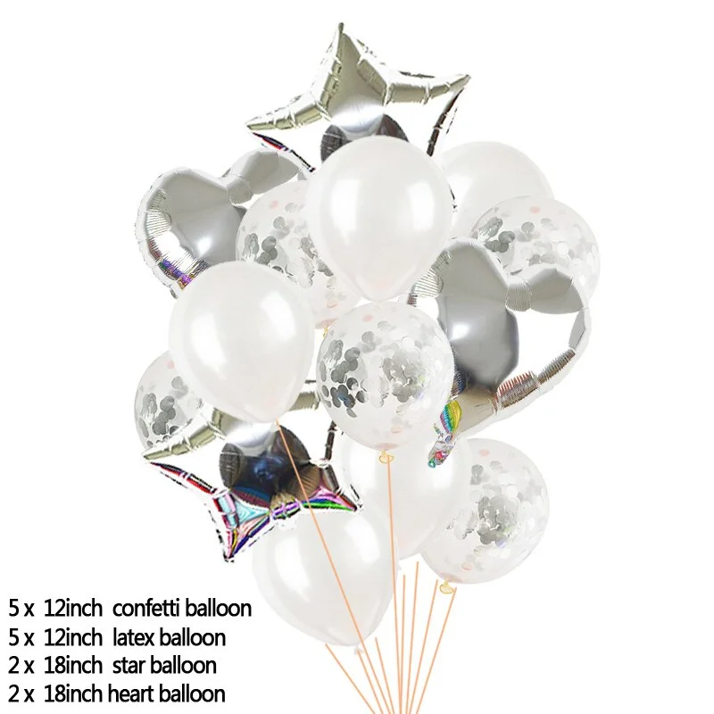 14pcs Rose Gold Confetti Latex Balloons Set Star Heart Shape Foil Balloon Birthday Party Decoration Wedding Inflatable Air Ball
