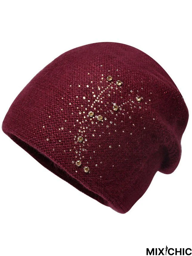 Casual Diamond Floral High Stretch Cotton Beanie Daily Commuting Home Accessories